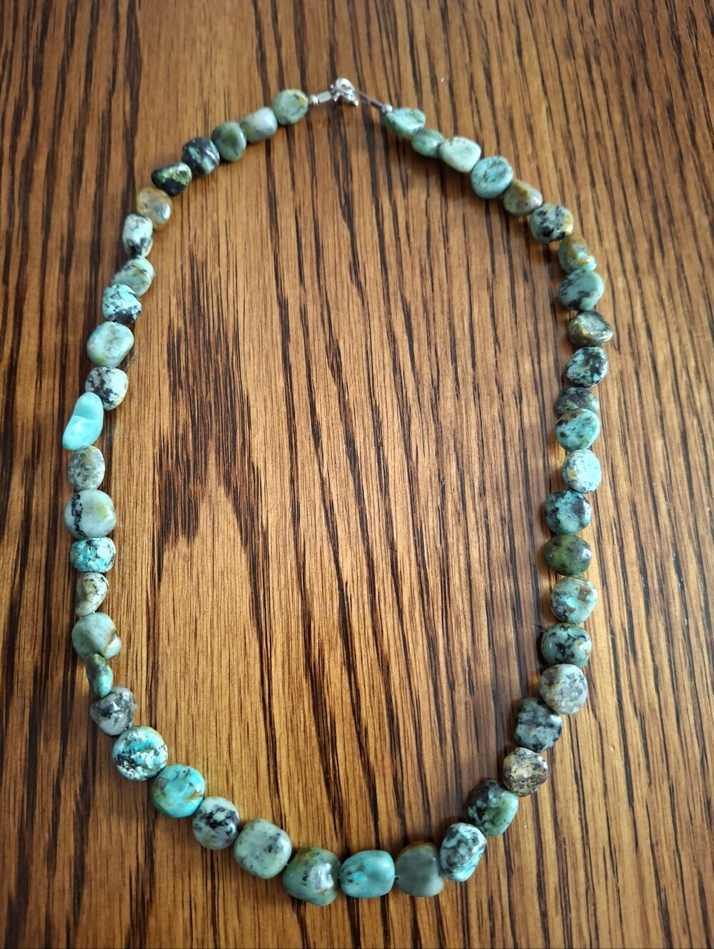 African Turquoise Natural Nugget Necklace 16" Sterling Silver Hardware